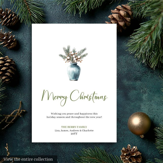 Tarjeta de Feliz Navidad Bohemio Sencillo con Acua (Simple Boho Watercolor Rustic Christmas Greeting Holiday Card )