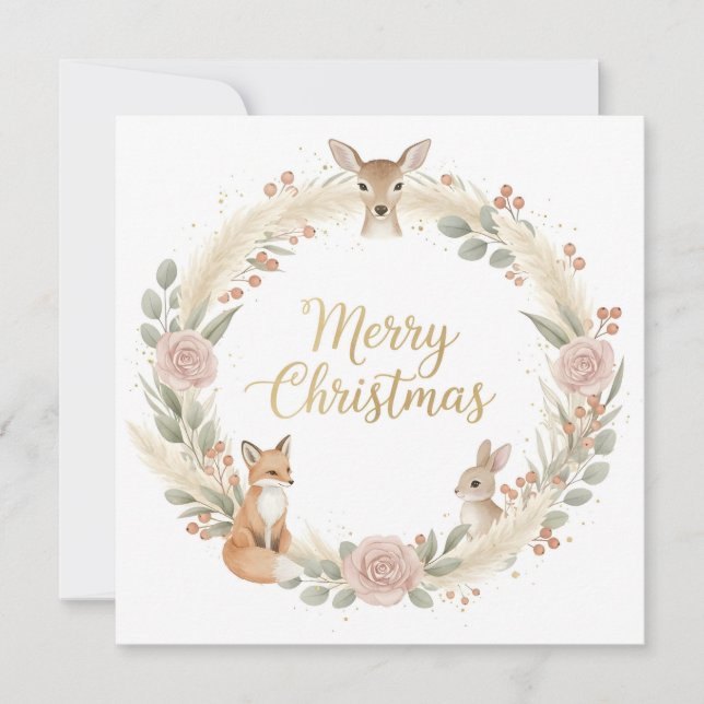 Tarjeta de Feliz Navidad Boho del Bosque (Anverso)