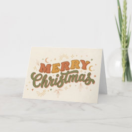 Tarjeta de Feliz Navidad Boho Retro