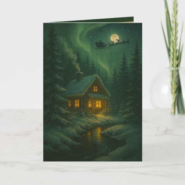 Tarjeta de Feliz Navidad - Cabaña en el Bosque (Anverso)