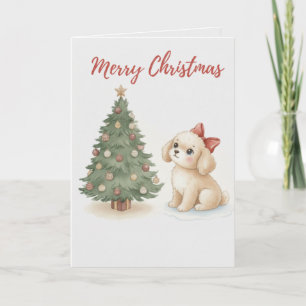 Tarjeta de Feliz Navidad Cachorro Perro Esponjoso