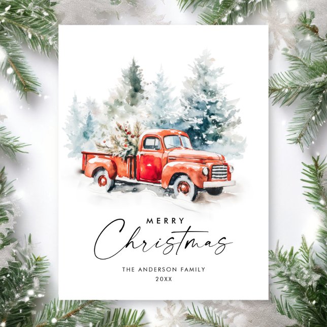 Tarjeta de Feliz Navidad Camioneta Roja Retro Agrí (Subido por el creador)