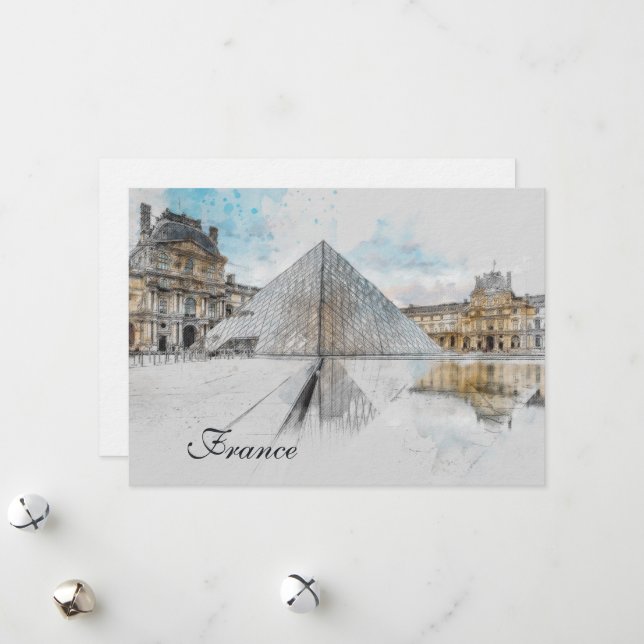Tarjeta de Feliz Navidad con Acuarela Louvre – Ele (Anverso/Reverso In Situ)