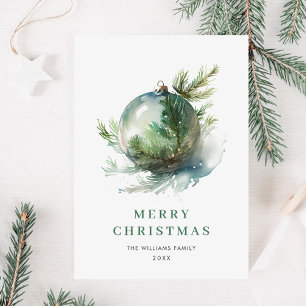Tarjeta de Feliz Navidad con Adorno de Acuarela El
