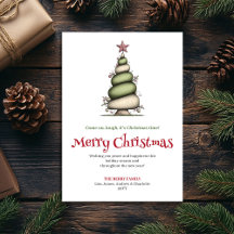 Tarjeta de Feliz Navidad con Árbol de Agua Acuarel