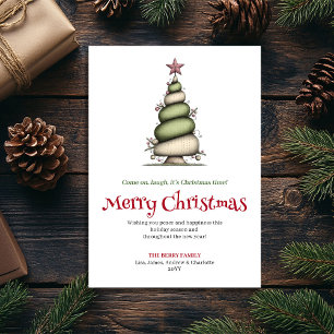 Tarjeta de Feliz Navidad con Árbol de Agua Acuarel