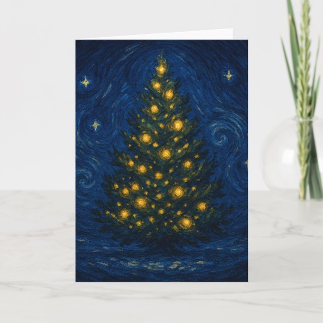 Tarjeta de Feliz Navidad con árbol de estilo Van G (Anverso)