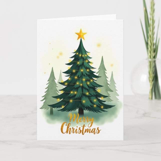 Tarjeta de Feliz Navidad con Árbol de Navidad al A (Anverso)