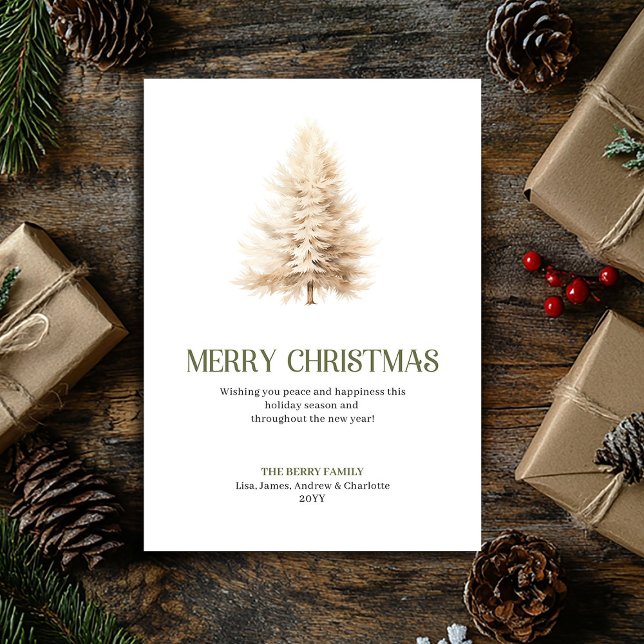 Tarjeta de Feliz Navidad con Árbol de Navidad Beig (Beige Christmas Ornament Soft Script Xmas Greeting)