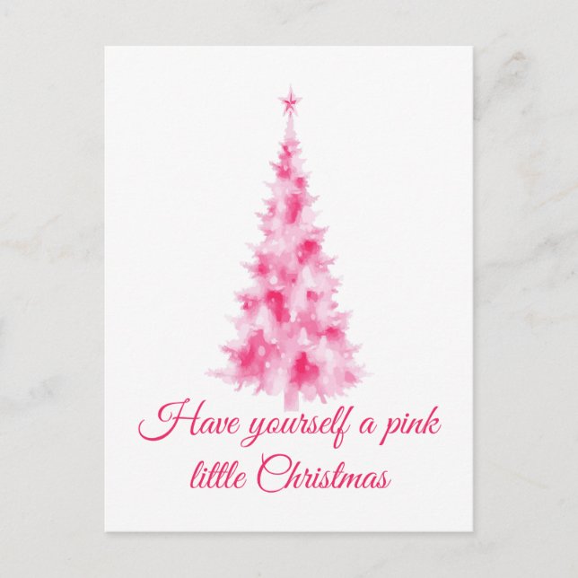 Tarjeta de Feliz Navidad con Árbol de Navidad Rosa (Anverso)