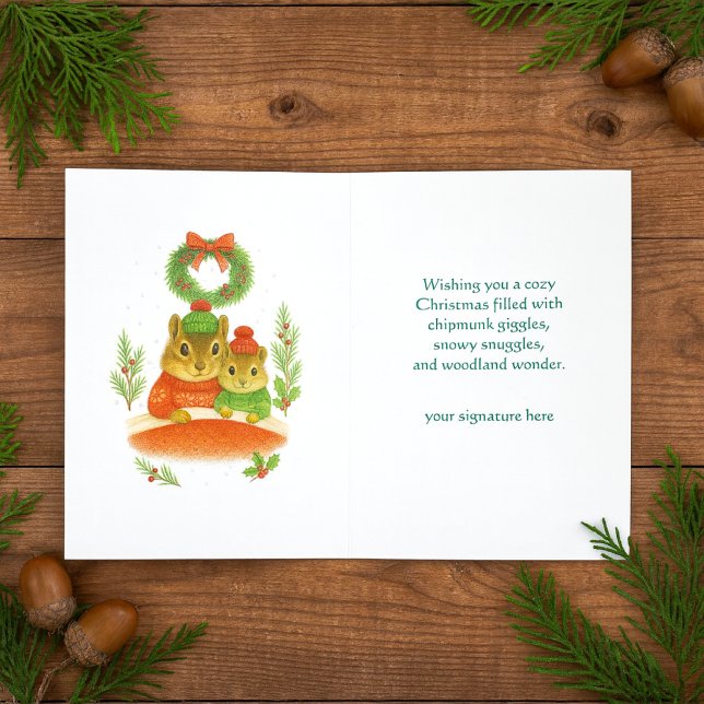 Tarjeta de Feliz Navidad con Ardilla Caprichosa (A charming Chipmunk Christmas card suitable for children.  )