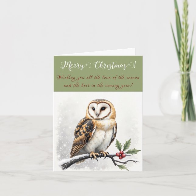Tarjeta de Feliz Navidad con Búhos Festivos (Anverso)