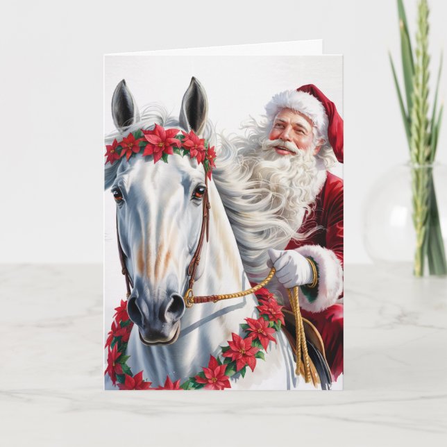 Tarjeta de Feliz Navidad con Caballo (Anverso)
