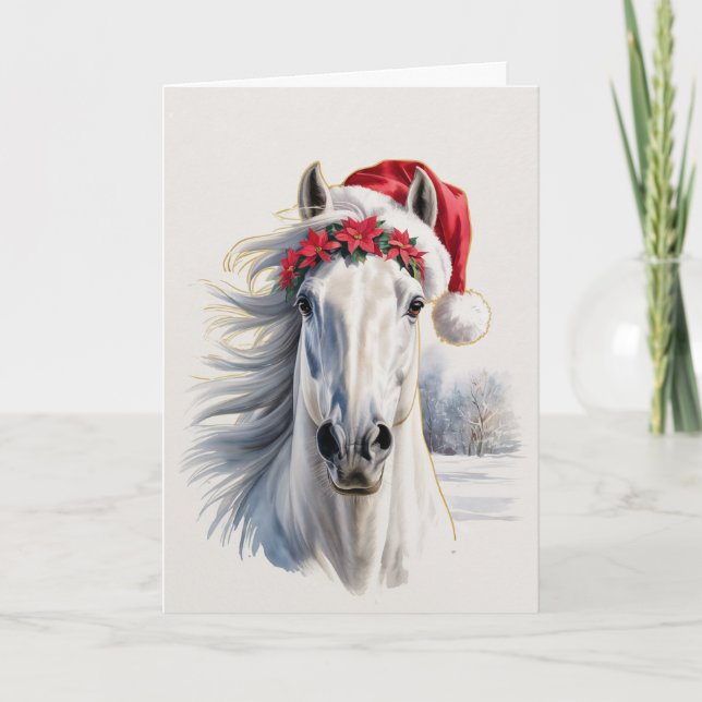 Tarjeta de Feliz Navidad con Caballo (Anverso)