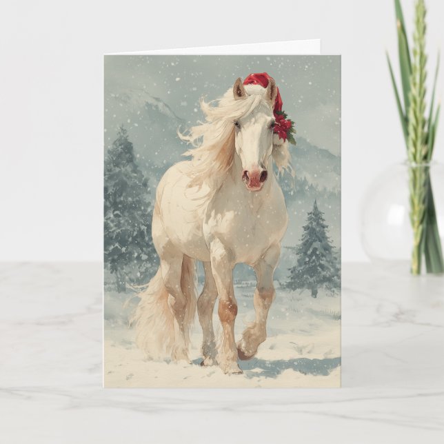 Tarjeta de Feliz Navidad con Caballo (Anverso)