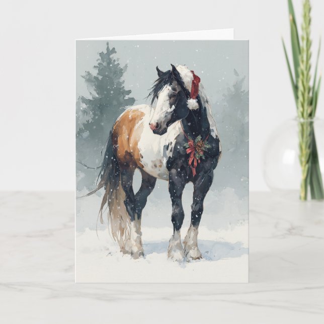 Tarjeta de Feliz Navidad con Caballo (Anverso)