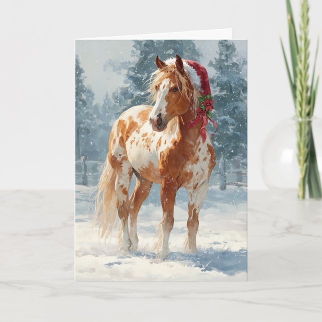 Tarjeta de Feliz Navidad con Caballo (Anverso)