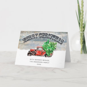 Tarjeta de Feliz Navidad con Camión Rojo Retro de 