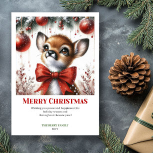 Tarjeta de Feliz Navidad con Ciervo Bebé en Escena