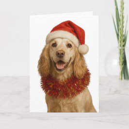 Tarjeta de Feliz Navidad con Cocker Spaniel alazán