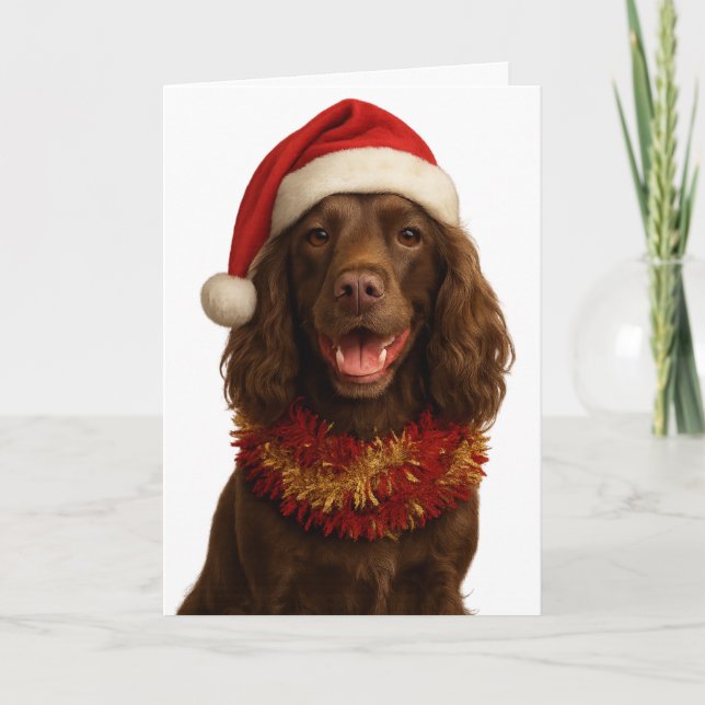 Tarjeta de Feliz Navidad con Cocker Spaniel Marrón (Anverso)