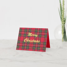 Tarjeta de Feliz Navidad con Cuadros Rojos Plegada
