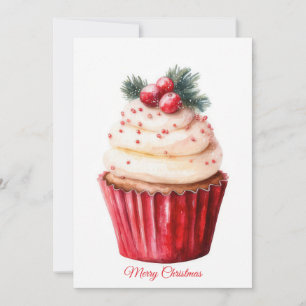 Tarjeta de Feliz Navidad con Cupcake Festiva y Ele