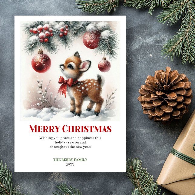 Tarjeta de Feliz Navidad con delicado bosque nevad (Delicate Fawn Snowy Forest Christmas Greeting Christmas)