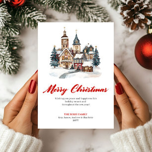 Tarjeta de Feliz Navidad con Escena Invernal Elega