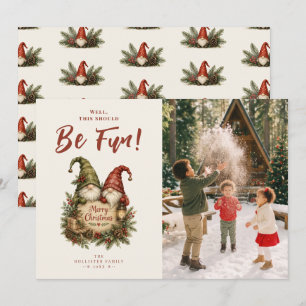 Tarjeta de Feliz Navidad con Foto de Gnomo Diverti
