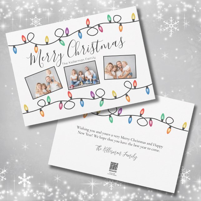 Tarjeta de Feliz Navidad con Foto de Luces Navideñ (Festive Holiday Lights Photo Merry Christmas Card
)