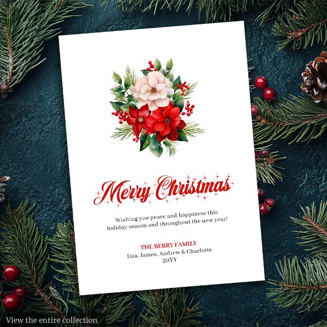 Tarjeta de Feliz Navidad con Fuente de Escritura E (Elegant Christmas Bouquet Script Font Greeting Card

)