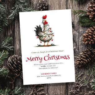 Tarjeta de Feliz Navidad con Gallina Divertida Acu