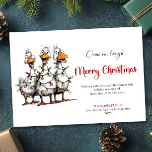 Tarjeta de Feliz Navidad con Gansos Divertidos, Ra