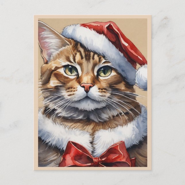 Tarjeta de Feliz Navidad con Gato (Anverso)