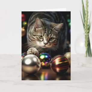 Tarjeta de Feliz Navidad con Gato Adorable