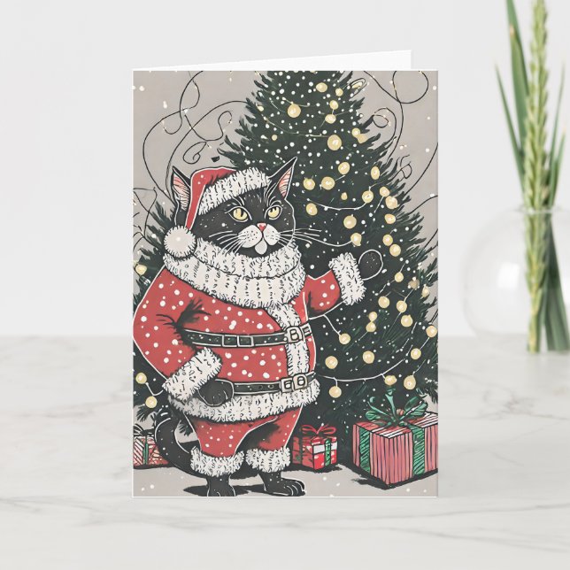 Tarjeta de Feliz Navidad con Gato Gruñón Perfecto (Anverso)