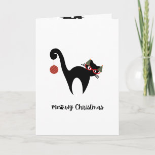 Tarjeta de Feliz Navidad con Gato Negro Adorable
