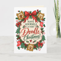Tarjeta de Feliz Navidad con Goldendoodle Vintage