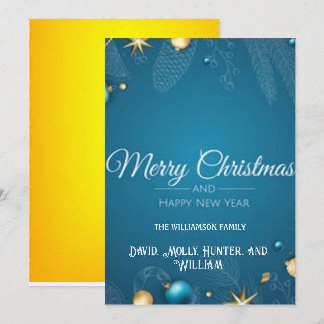 Tarjeta de Feliz Navidad con guion azul de vacacio (Anverso / Reverso)