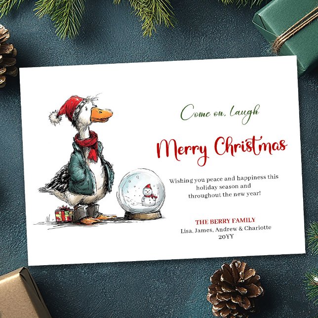 Tarjeta de Feliz Navidad con Humor de Dibujos Anim (Christmas Silly Goose Cartoon Humor Greeting Card)