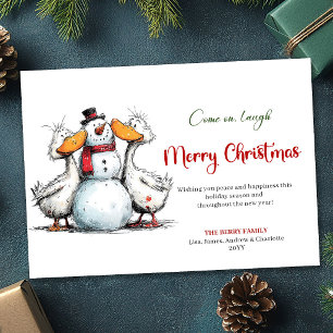Tarjeta de Feliz Navidad con Humor de Gansos Tonto