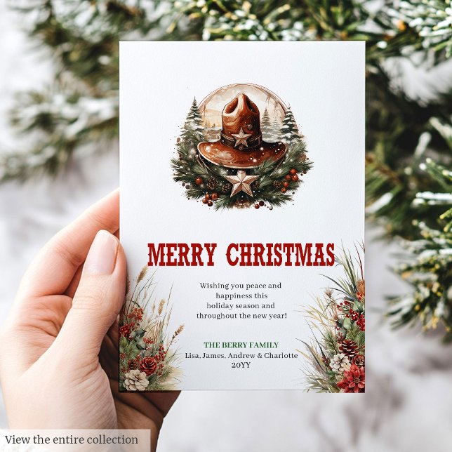 Tarjeta de Feliz Navidad con Insignia de Sheriff R (Country Sheriff's Badge Hat Christmas Greeting Holiday Card)