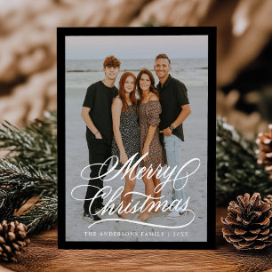 Tarjeta de Feliz Navidad con Letra Elegante en Mar