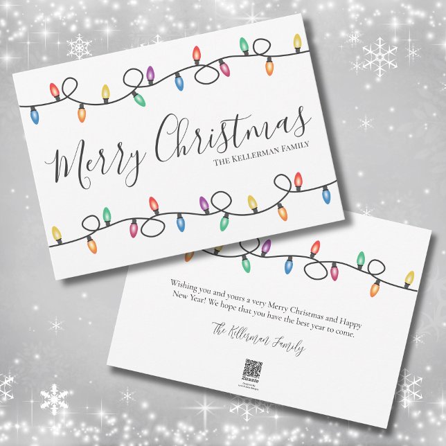 Tarjeta de Feliz Navidad con Luces Navideñas Simpl (Simple Festive Holiday Lights Merry Christmas Card )