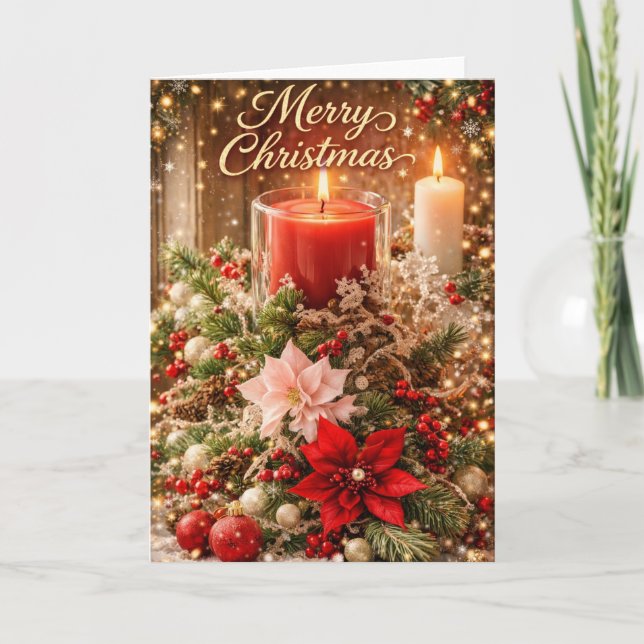 Tarjeta de Feliz Navidad con Luz de Vela (Anverso)