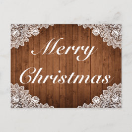 Tarjeta de Feliz Navidad con Madera Rústica y Enca