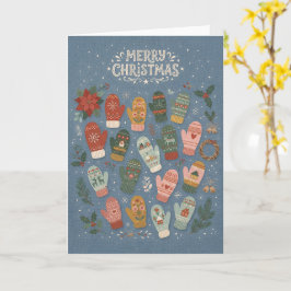 Tarjeta de Feliz Navidad Con Mitones Invernal Colo