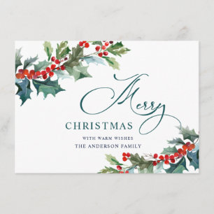 Tarjeta de Feliz Navidad con Muérdago de Bayas de 