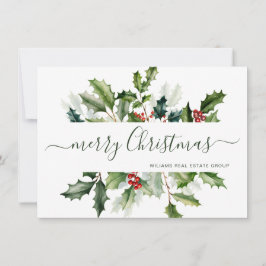 Tarjeta de Feliz Navidad con Muérdago en Acuarela